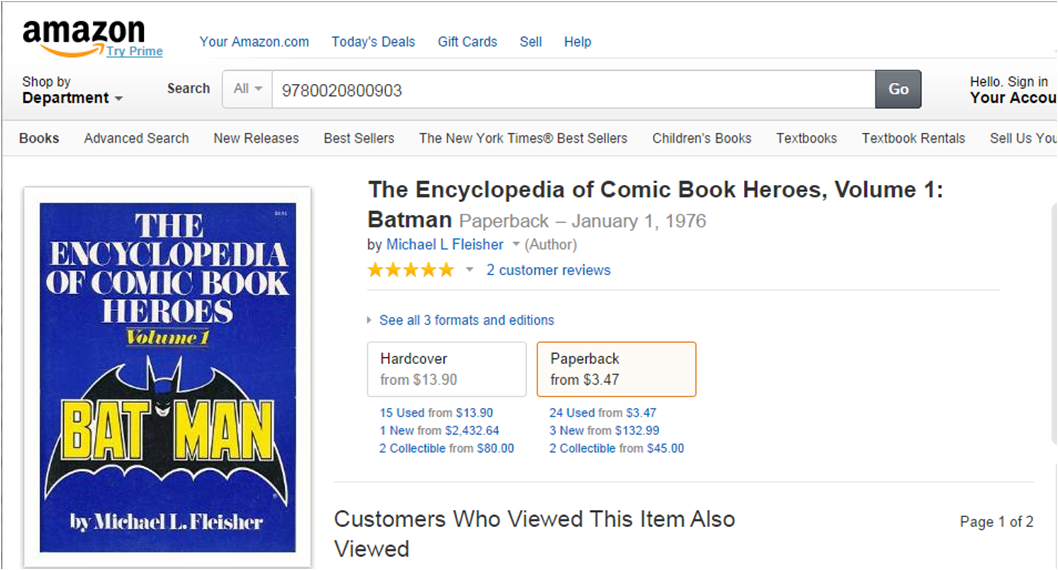 Amazon.com Page for The Encyclopedia of Comic Book Heroes Volume 1 Batman