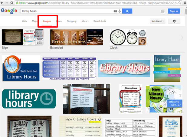 Google Images for 'library hours'