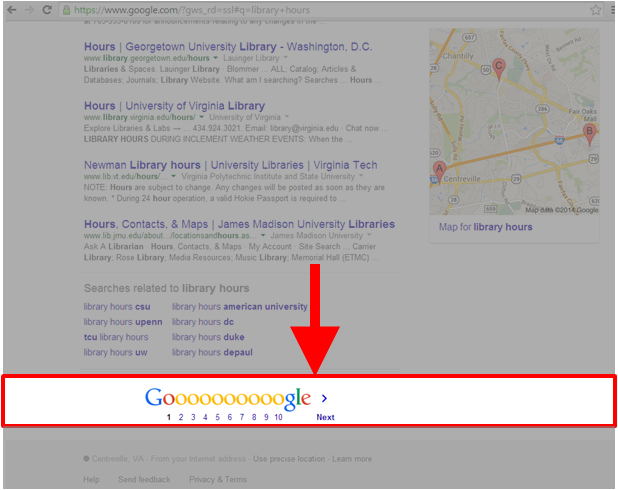 Google Search Results: The Page Hyperlinks Appear at the Bottom of the Page