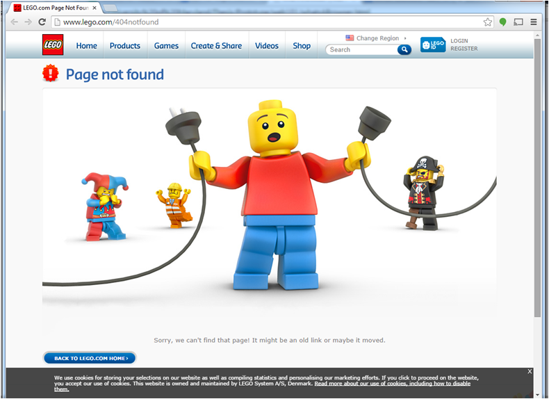 Lego's 404 Page Not Found Page